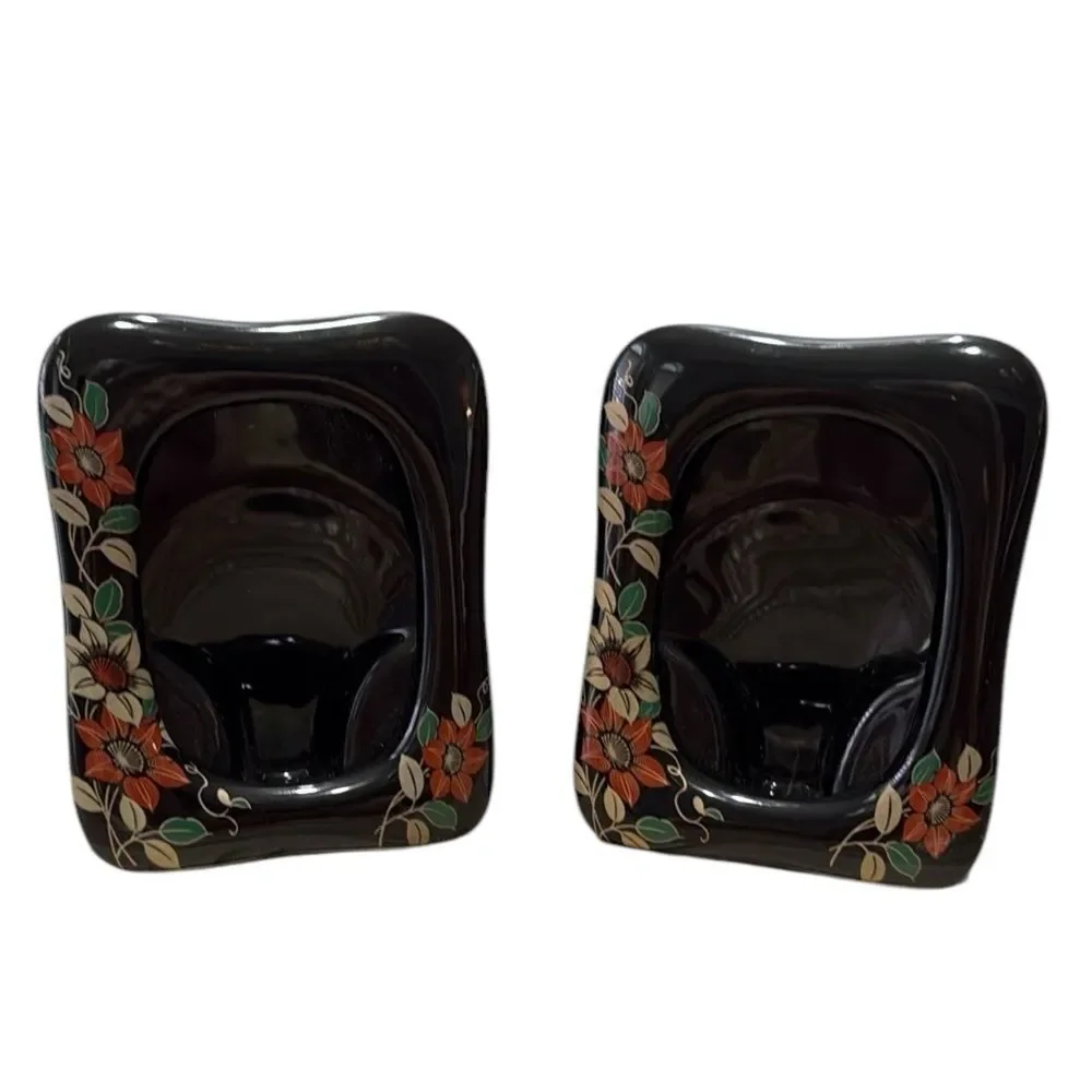 Vintage Dark Floral Photo Frames Made in Japan Set of Two